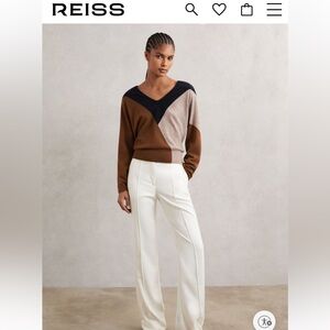 Reiss June Sweater - Wool-Blend Colourblock Knit Jumper with Cashmere